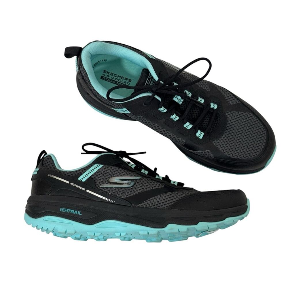 Skechers Air Cooled Goga Mat Black Teal Athletic Sneakers Womens 9.5 Shoes Run
